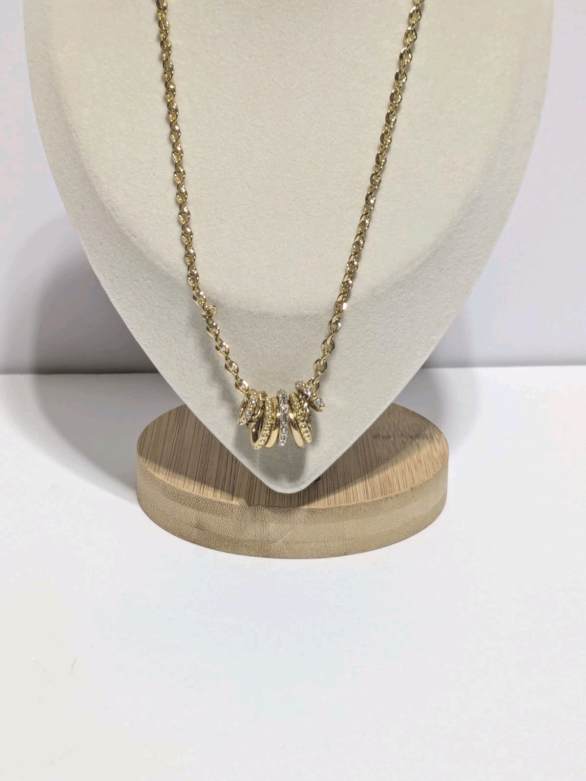 Charter Club Gold Tone Necklace With Textured & Pave Rhinestone Ring Charms 17″