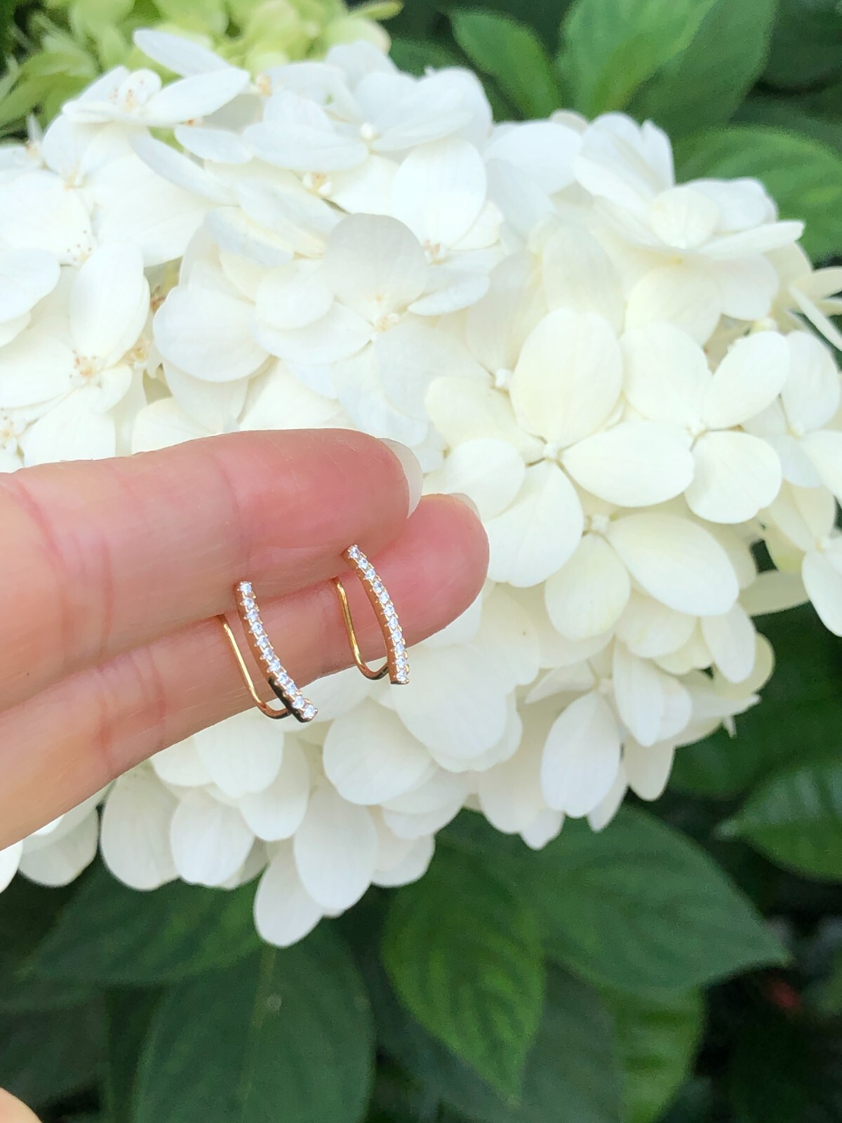 925 Sterling Silver CZ Curved Bar Climber Earrings Gold TINY 13mm x1mm Girls