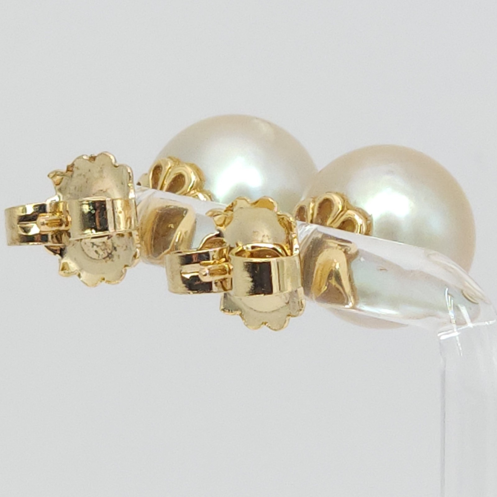 18K Yellow Gold South Sea Cultured Cream Champagne Pearl 12mm Stud Earrings 7g