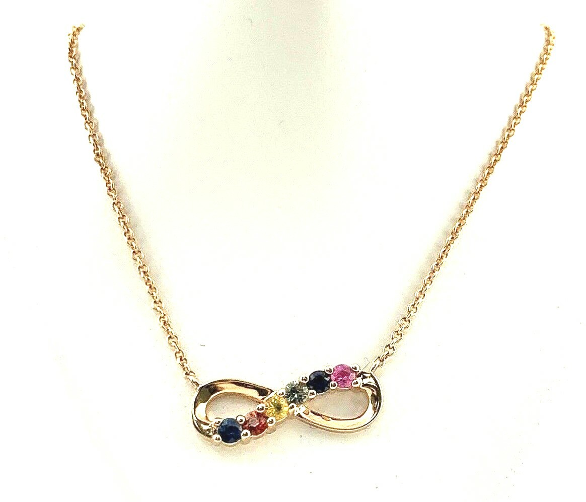 RCI 14k Solid Rose Gold Multi Color Gemstone Infinity Pendant Necklace