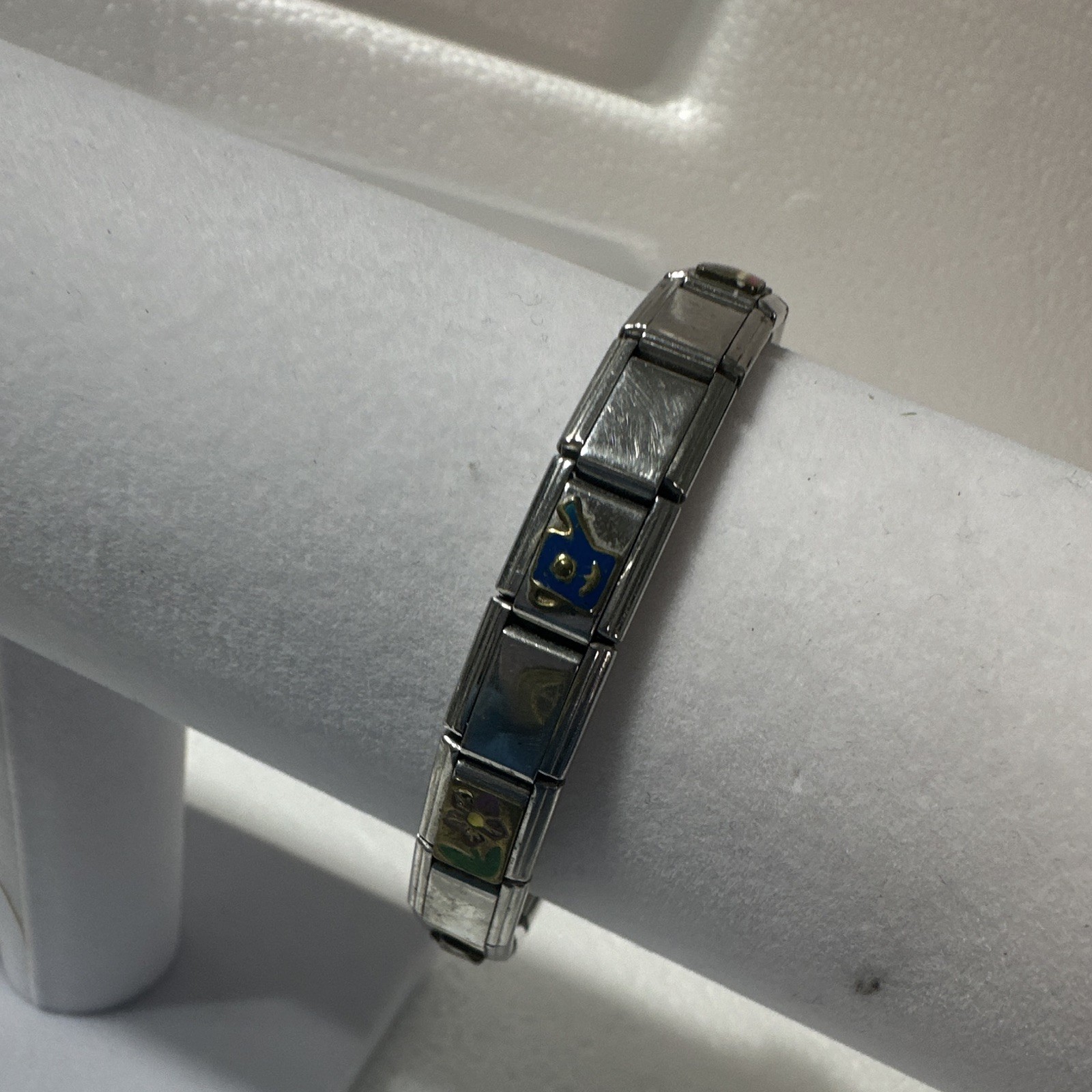 Stainless Steel Italian Modular Charm Link Bracelet Enamel Flags Fold Over
