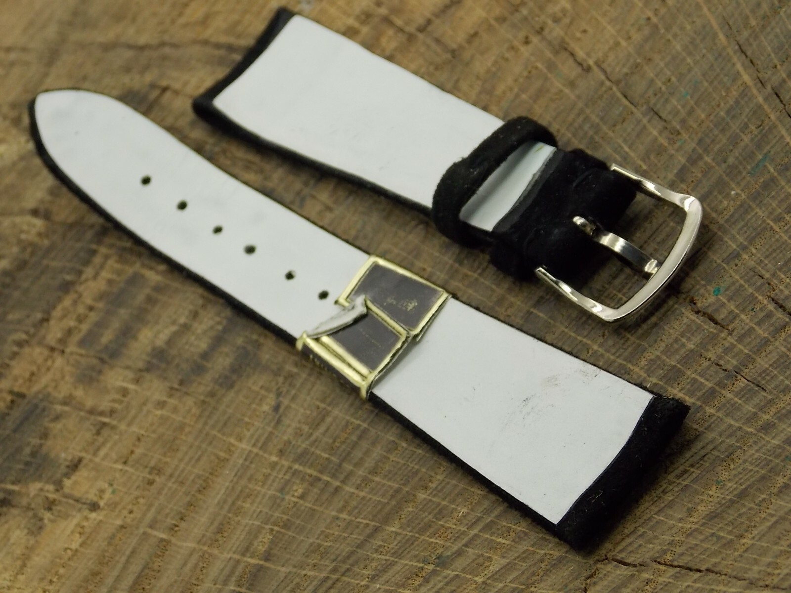 T&C Vintage 19mm Black Suede w Silver Tone Buckle Watch Band NOS Unused