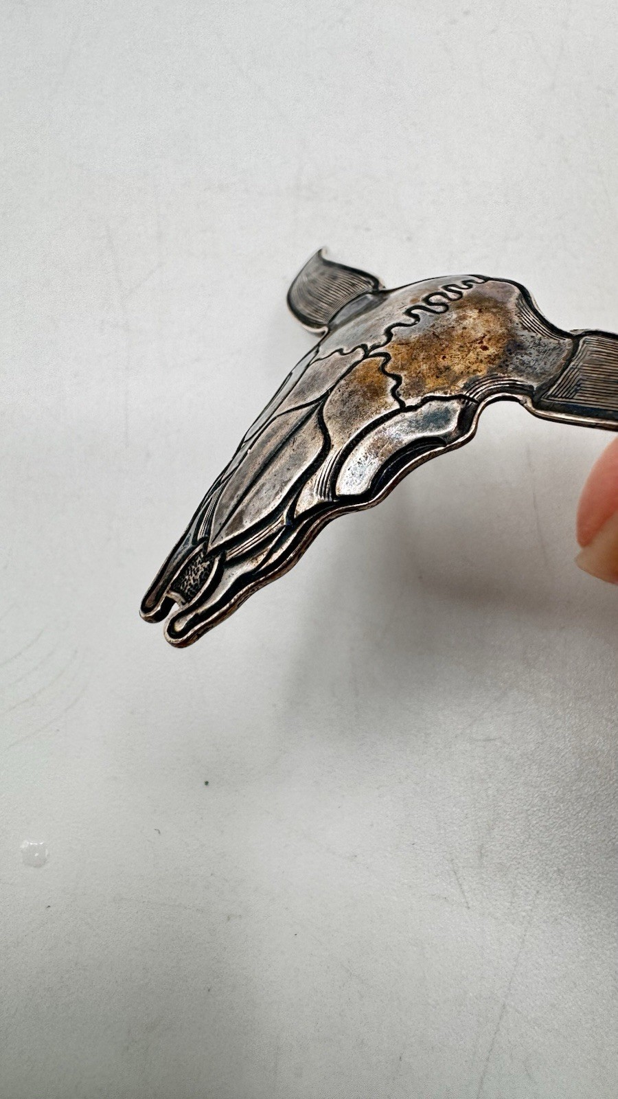 Vintage Sterling Kit Carson Buffalo Skull Brooch
