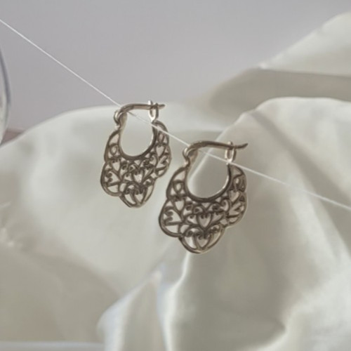 Danecraft Earrings Filigree Hoops Hinged Latch Back Gold Plated