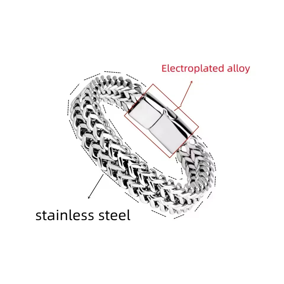 Stainless Steel Braided Double Row Front Rear Fish Scale Alloy Magnetic Bracelet