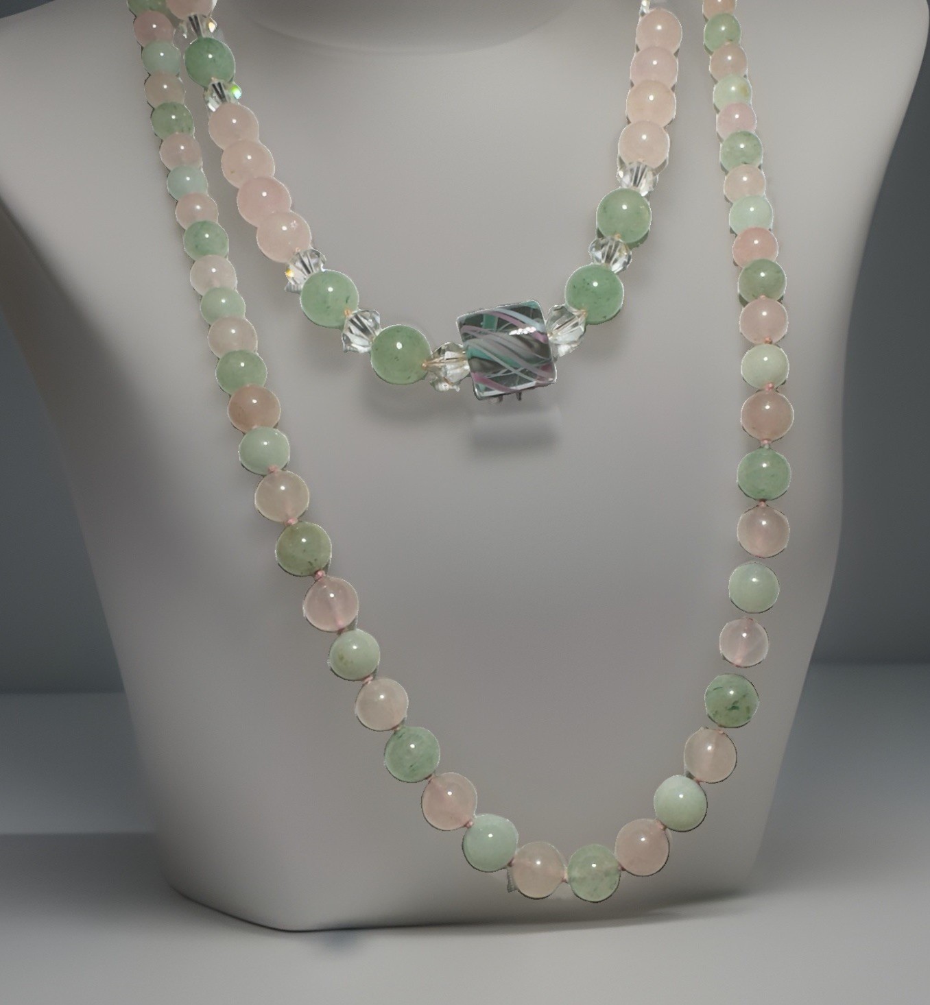 Pink And Green Gemstone Necklace Set, 24in Clasp And 32in Endless Strand