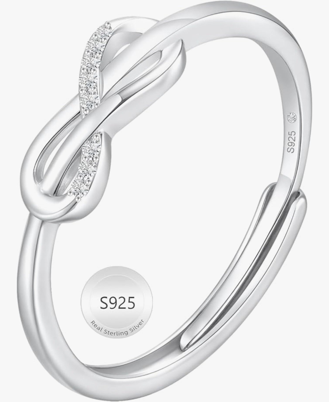 Sterling Silver 925 Infinity Symbol Ring Cubic Zirconia Adjustable Size 7-9