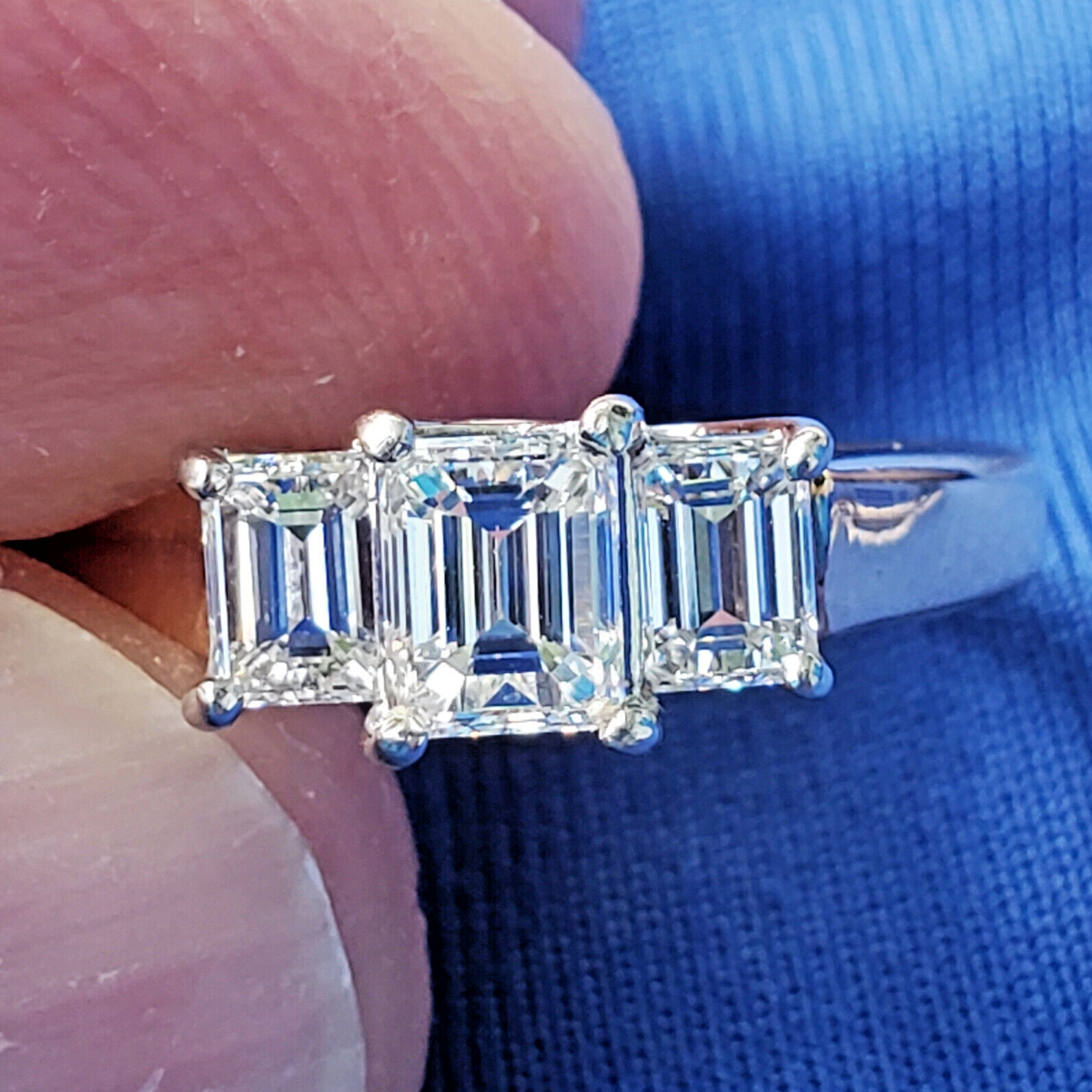 Original EARTH MINED DIAMOND Emerald cut Deco Engagement Ring Vintage 3 stone 7