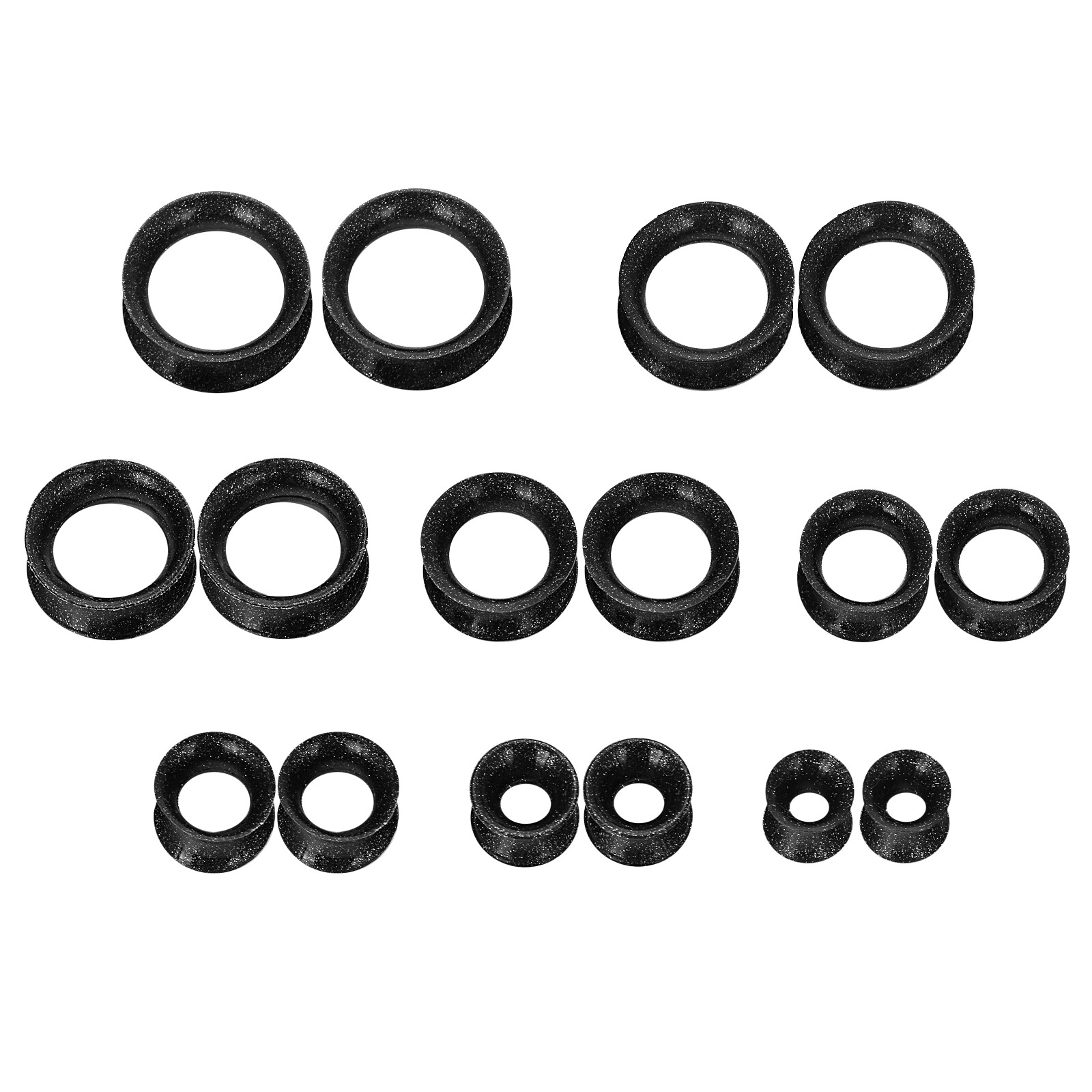 PAIR Black Silicone Ear Tunnels Plugs Double-Flare Flesh Piercing Earskin 2g-1″