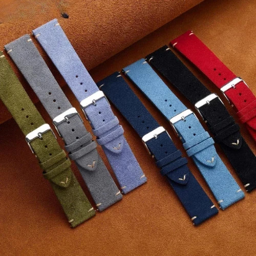 18 19 20 21 22 MM Soft Suede Leather Vintage Strap Watch Band Quick Release