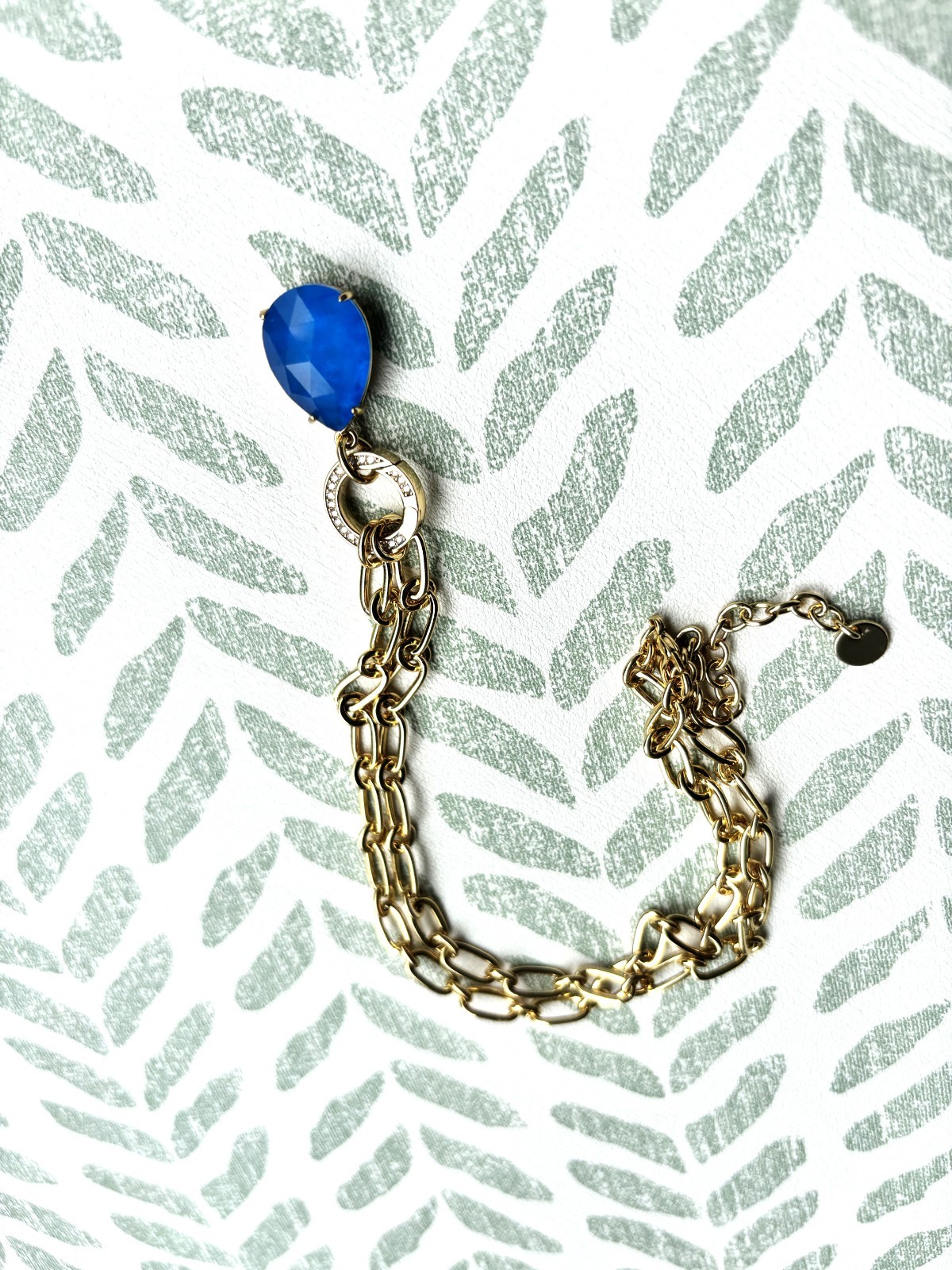 Bomb Party BP OG Necklace-Blue stone, removable charm. Gold paperclip necklace.