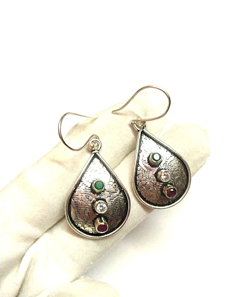Multicolor Handmade Gemstone 925 Sterling Silver Jewelry Earring Size-2.4″