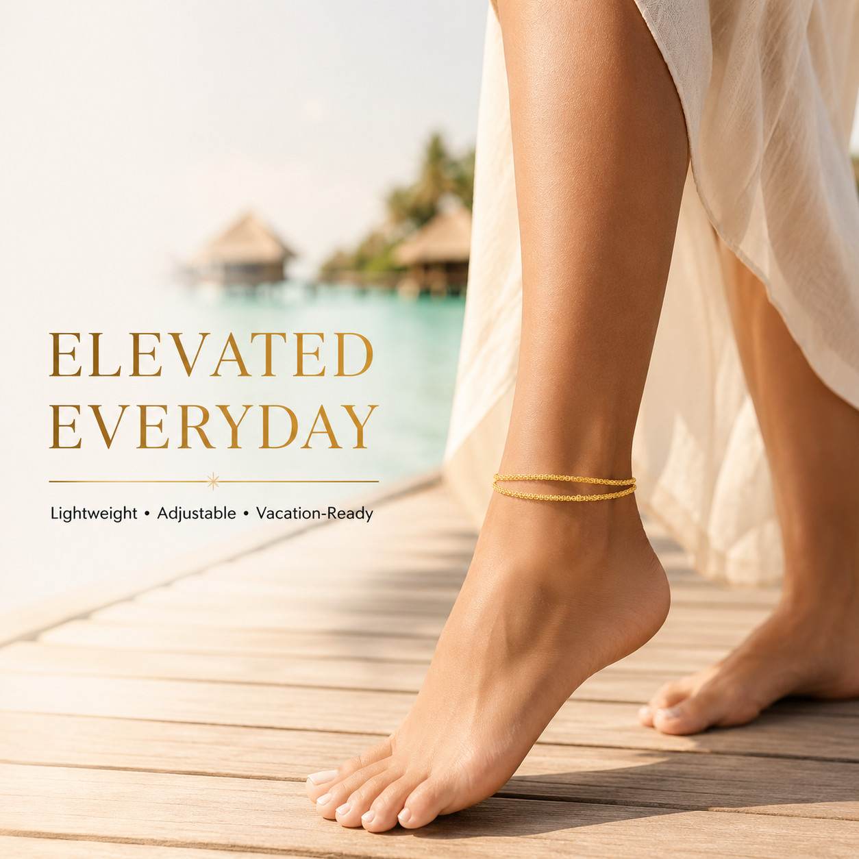 Uxvwez Double Layer Anklet for Women Gold Silver Tone Adjustable Waterproof