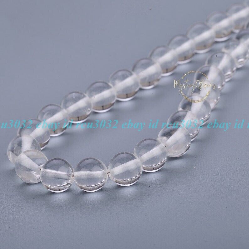 Natural 10mm Clear Rock Crystal Smooth Round Gems Beads Handmade Necklace 18″