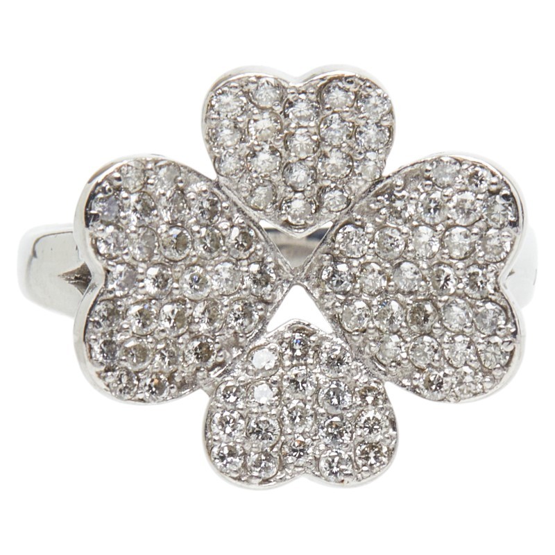 AUTHENTIC Clover motifRing ring K18WG white gold #13(JP Size) Women