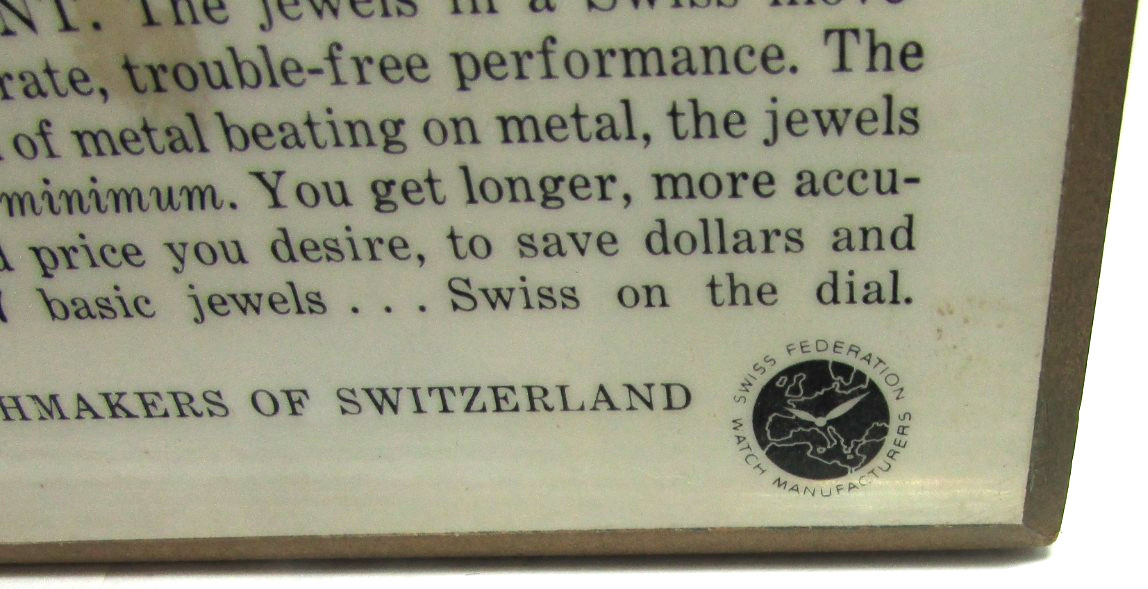 Vtg Swiss Watch Countertop Store Display Advertising WATCHMAKERS OF SWITZERLAND