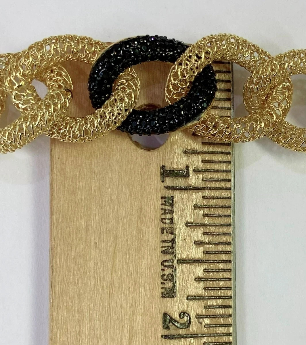 HSN Bellezza 18K Yellow Gold Over Bronze Black Spinel Mesh Link Necklace