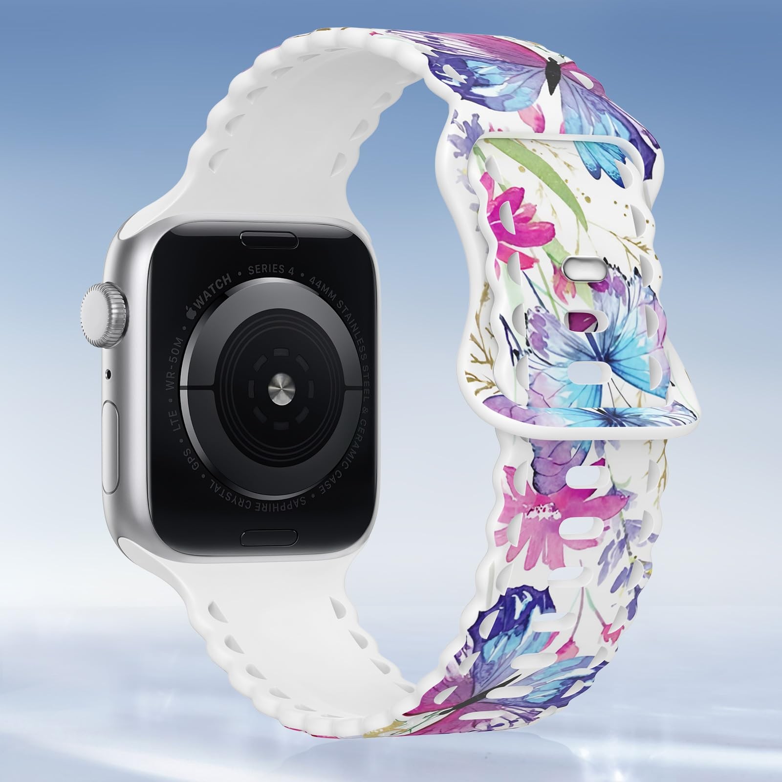 Floral Band Compatible with 38mm/40mm/41mm/42mm(Series 10), Water Butterflies