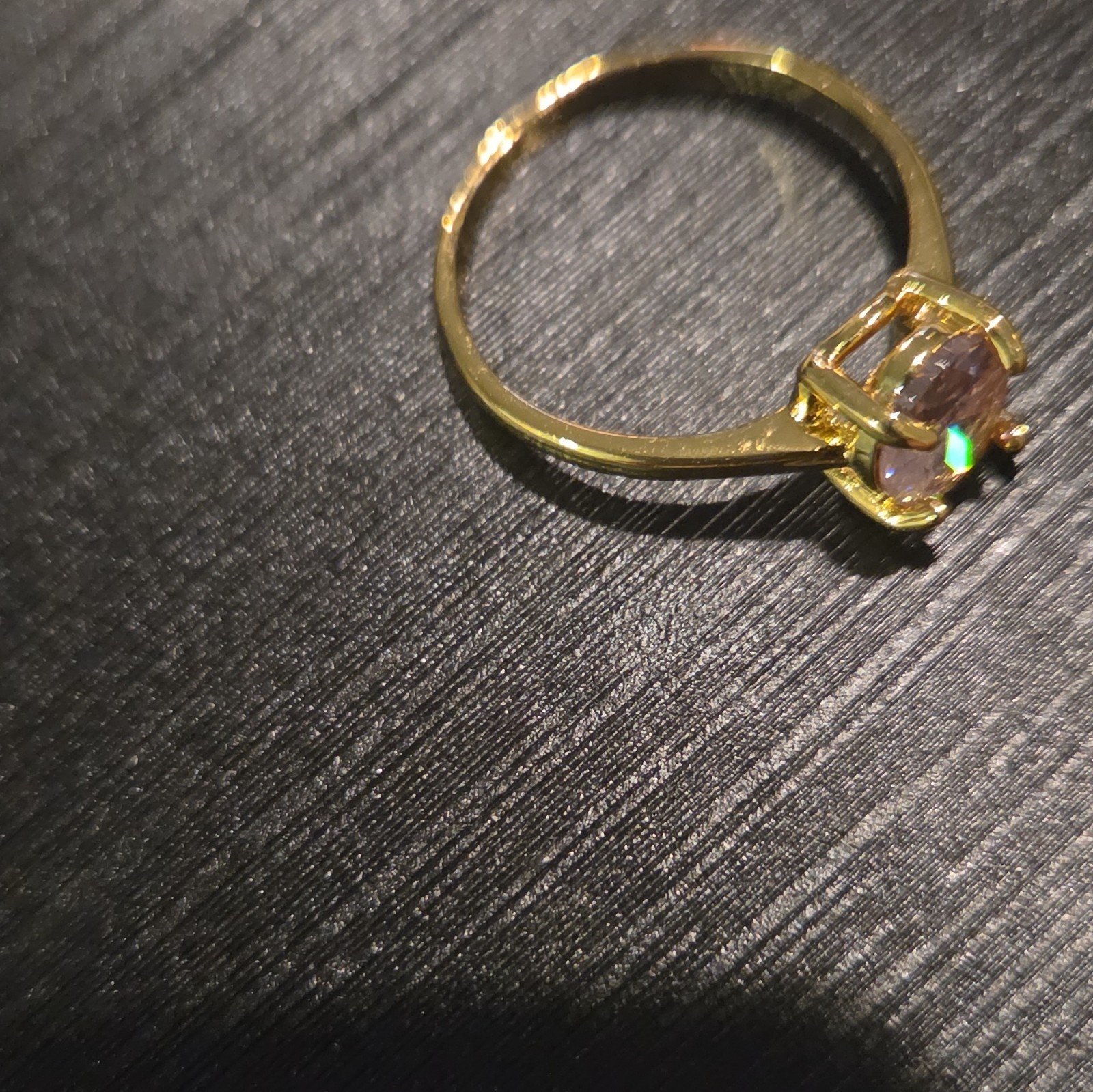 Yellow Gold Plated Prong Set Solitaire Band Ring Size 8 Oval Pink Stone 1