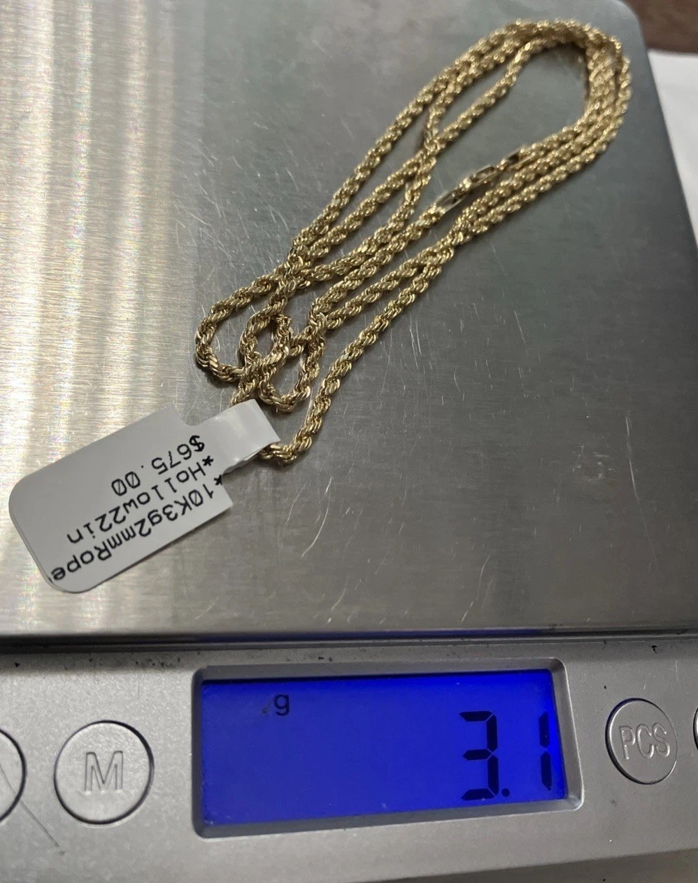 10kt Real Gold Rope Chain 3Grams 2mm 22” GND Brand New with Tag 10K