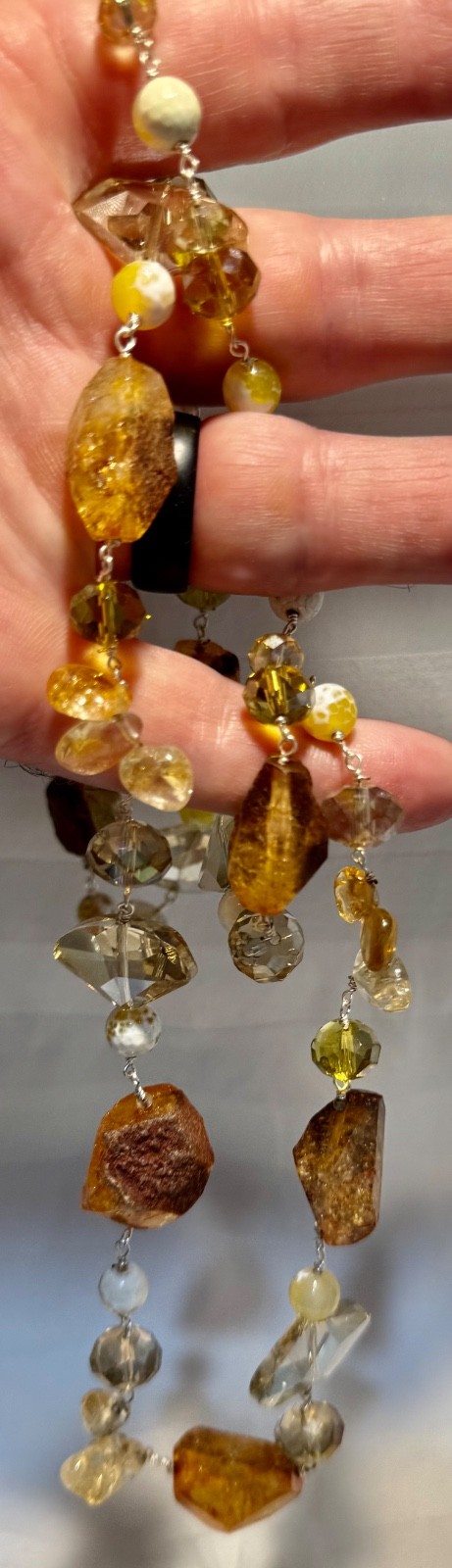 Chunky Citrine & Quartz Bead Necklace 30″ Sterling Sterling Silver 952 114g