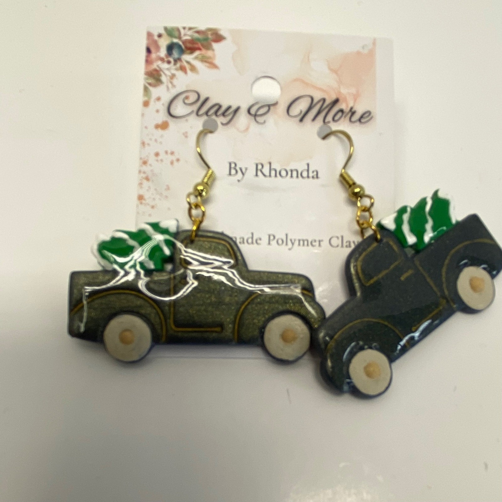 Handmade Polymer Clay Truck Christmas Tree Earrings Cute Festive Gift for Women
