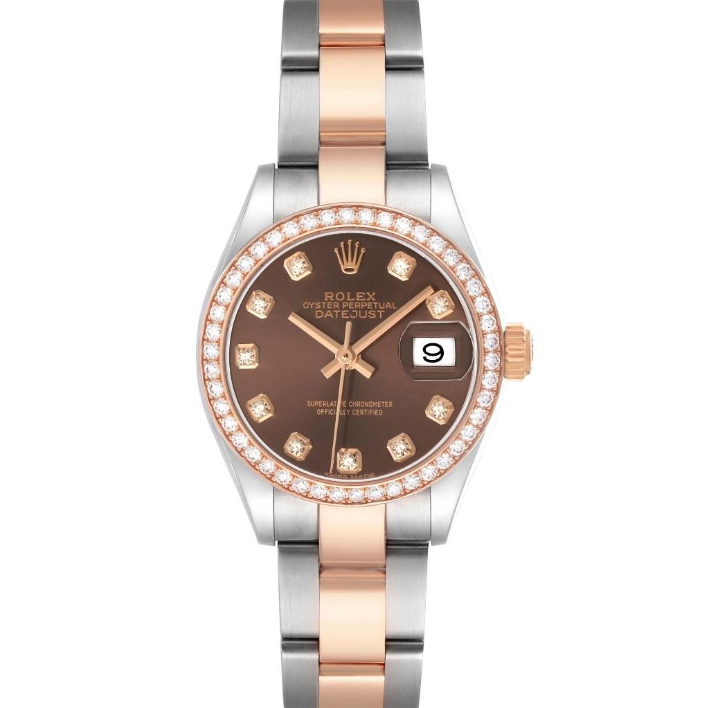 Rolex Datejust 28 Steel Rolesor Everose Gold Diamond Watch 279381