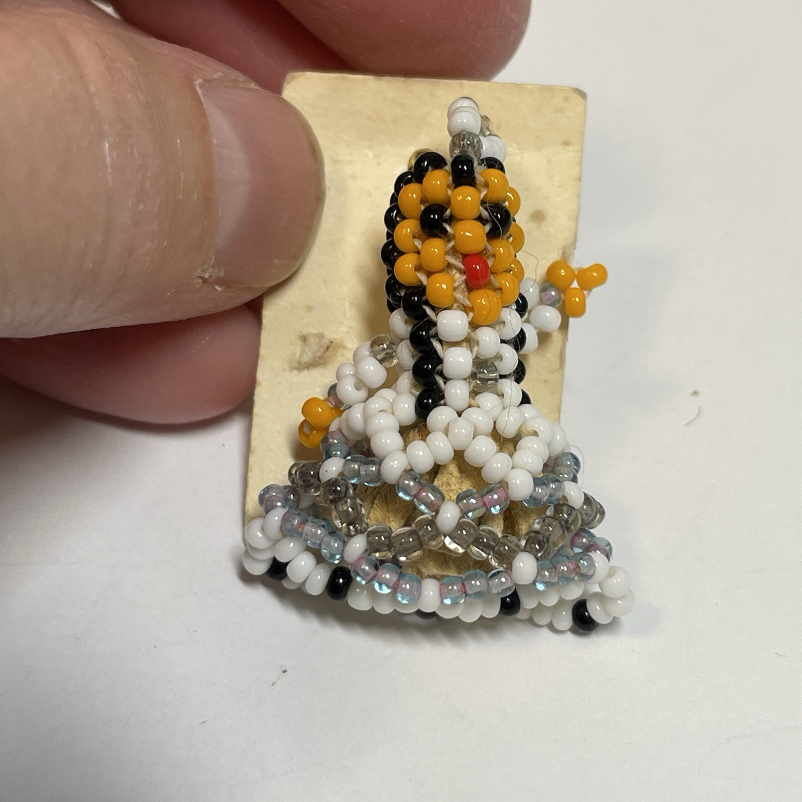 VTG Native Am Style Seed Bead Ceremonial Kachina 1.5″ Doll, Handmade Pin Pendant