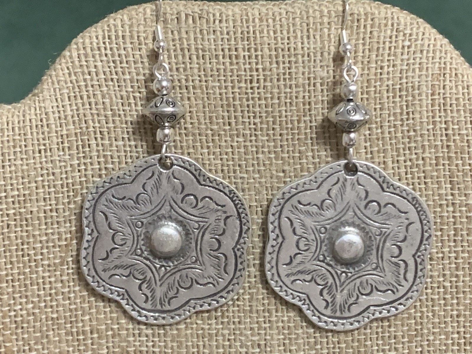 NEW ITEM *LG. HANDCRAFTED ENGRAVED SILVER HILL TRIBE EARRINGS .925 EAR WIRES#20