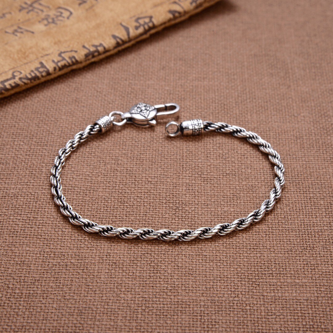 Solid 925 Sterling Silver 3mm Rope Link Chain Bracelet 18cm – 22cm Length