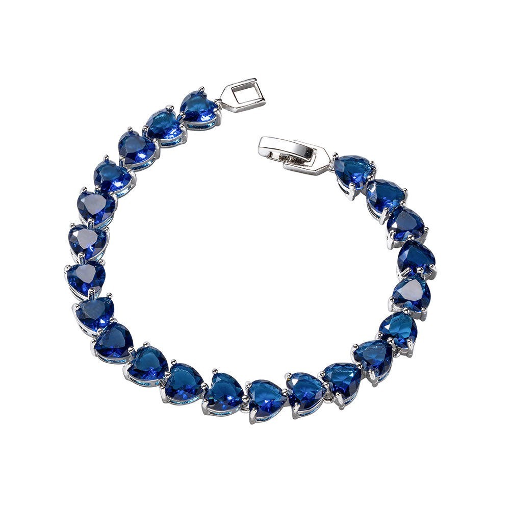 925 Sterling Silver Heart Shape Blue Sapphire Wedding Tennis Bracelet For Women
