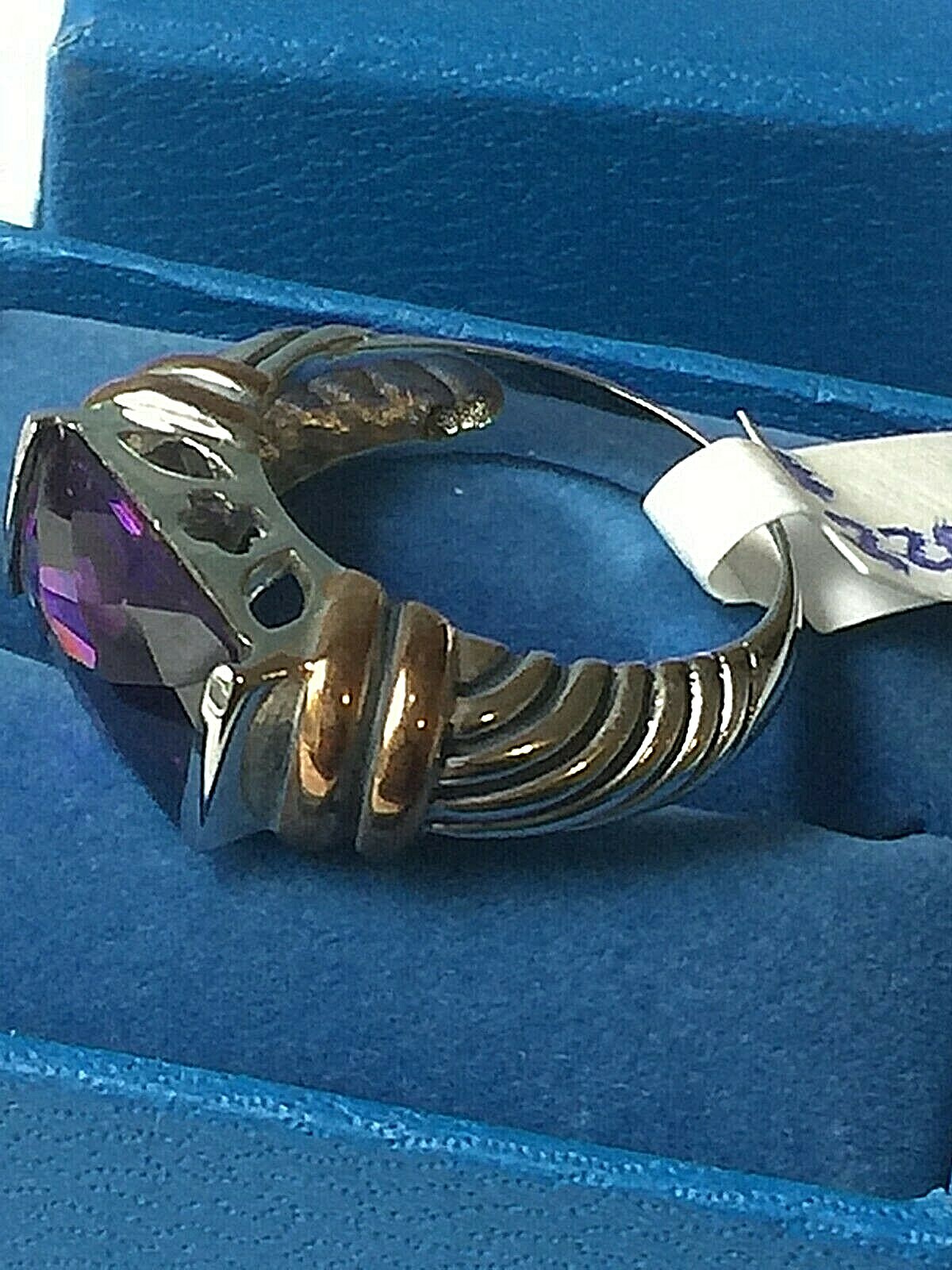 Size 6 1/2 Women VINTAGE AMETHYST RING 925 STERLING SILVER & ROSE GOLD New