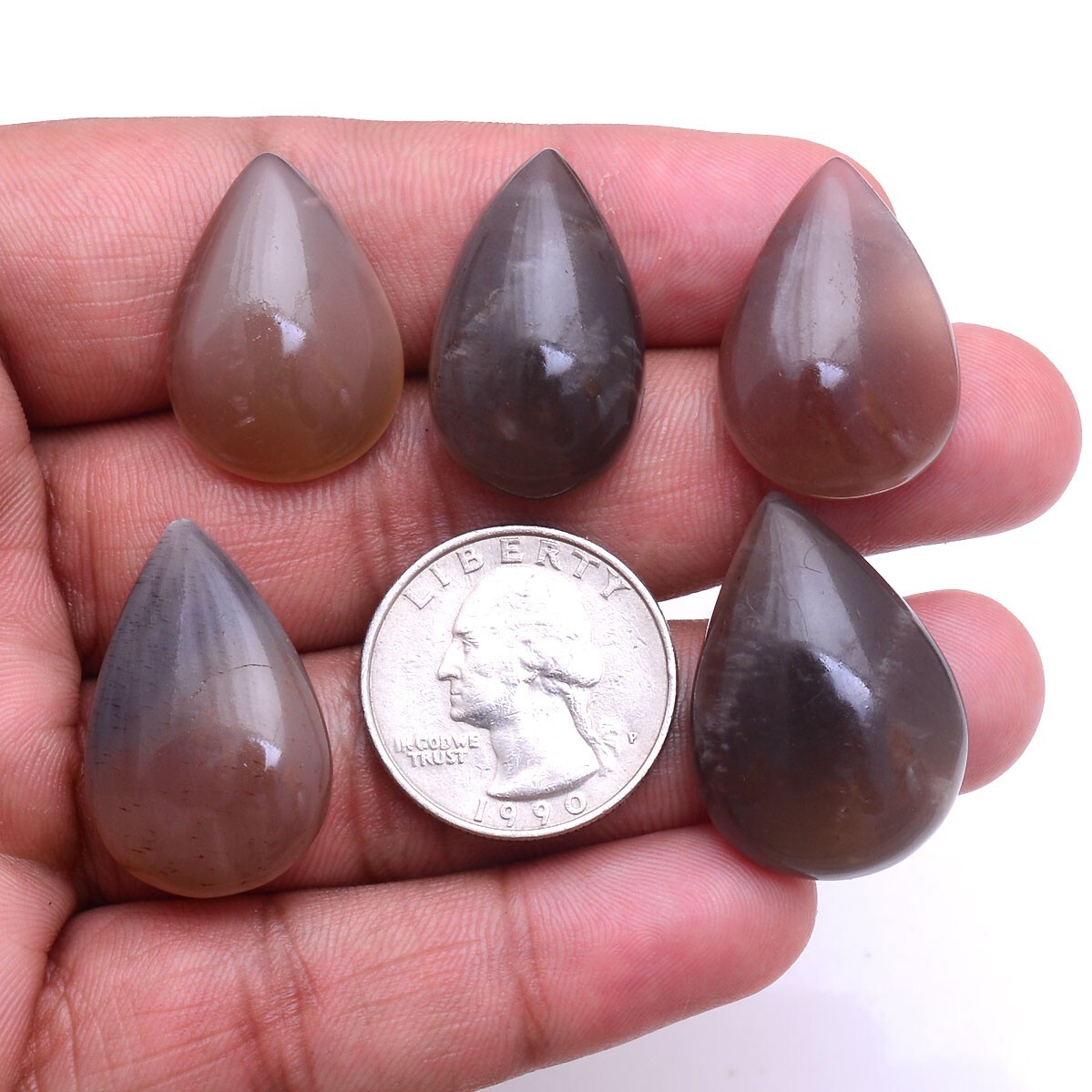 5 Pcs Natural Peach Moonstone 25mm-29mm Pear Cabochon Glossy Loose Gemstones Lot