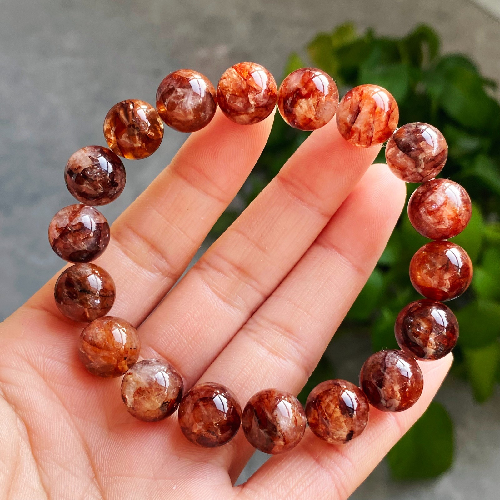 11.6mm Natural Red Multi-inclusions Phantom Quartz Crystal Beads Bracelet 2725