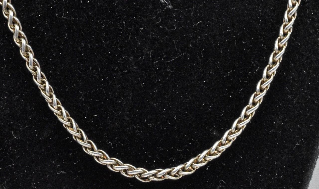 Vintage Sterling Silver Italy 3.2mm Solid Wheat Link Unisex Chain 17″ necklace