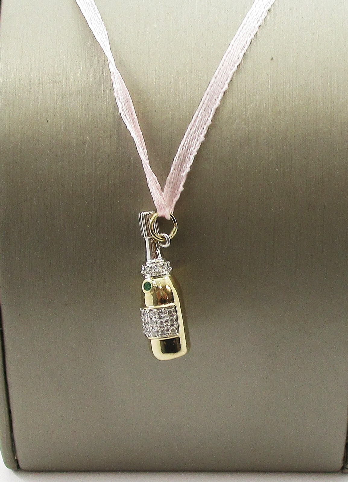 0.23CTW Diamond 14 Karat Two Tone Gold Champagne Bottle Charm Pendant