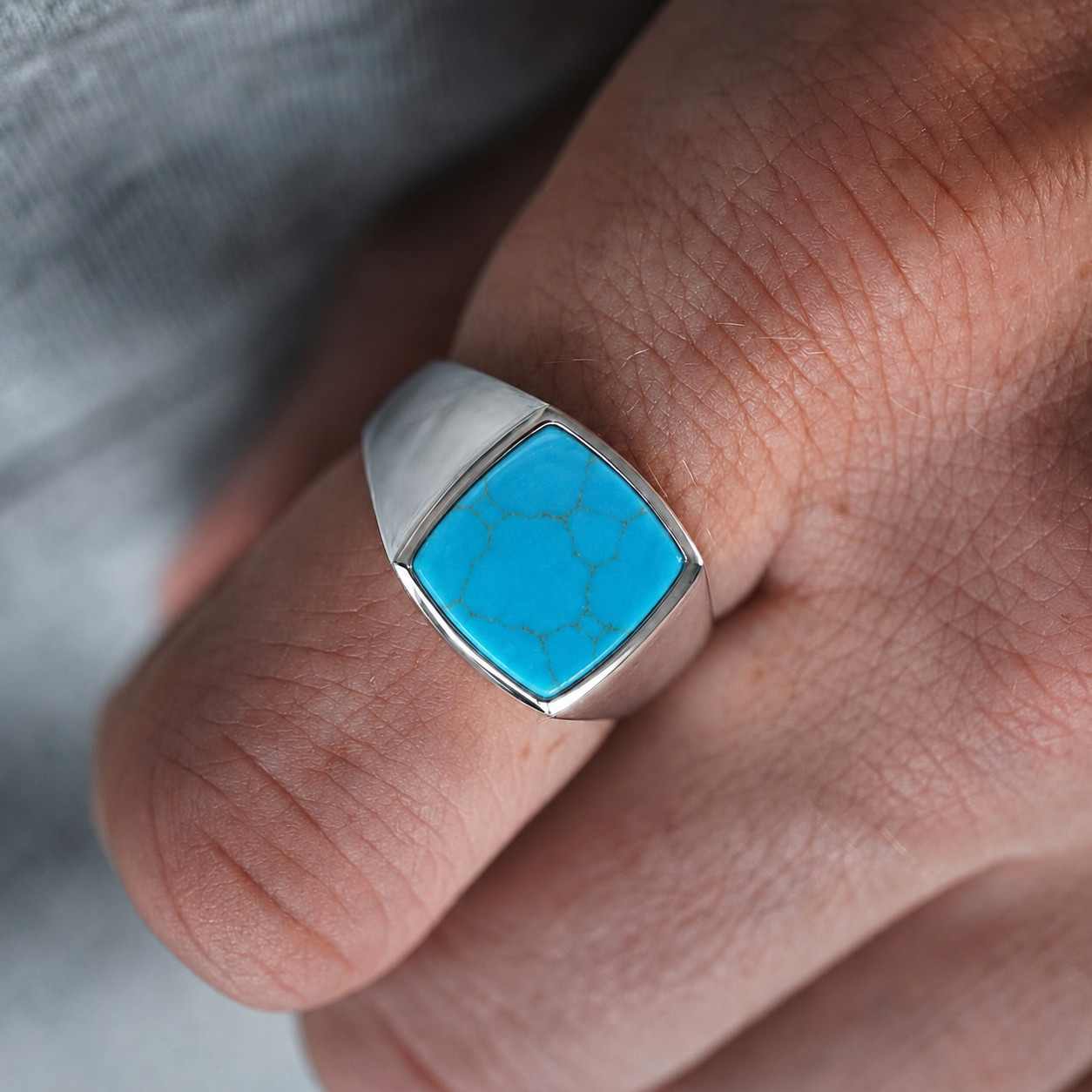 Natural Turquoise Ring 925 Sterling Silver Ring Men Navajo Ring Gift for Husband