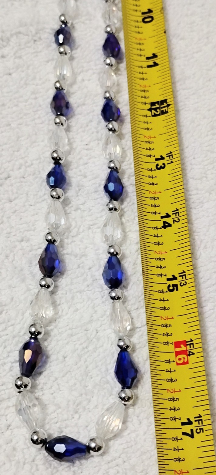 Handcrafted Jewelry 35″ Blue Clear Faceted Glass Teardrops Necklace Earring Set