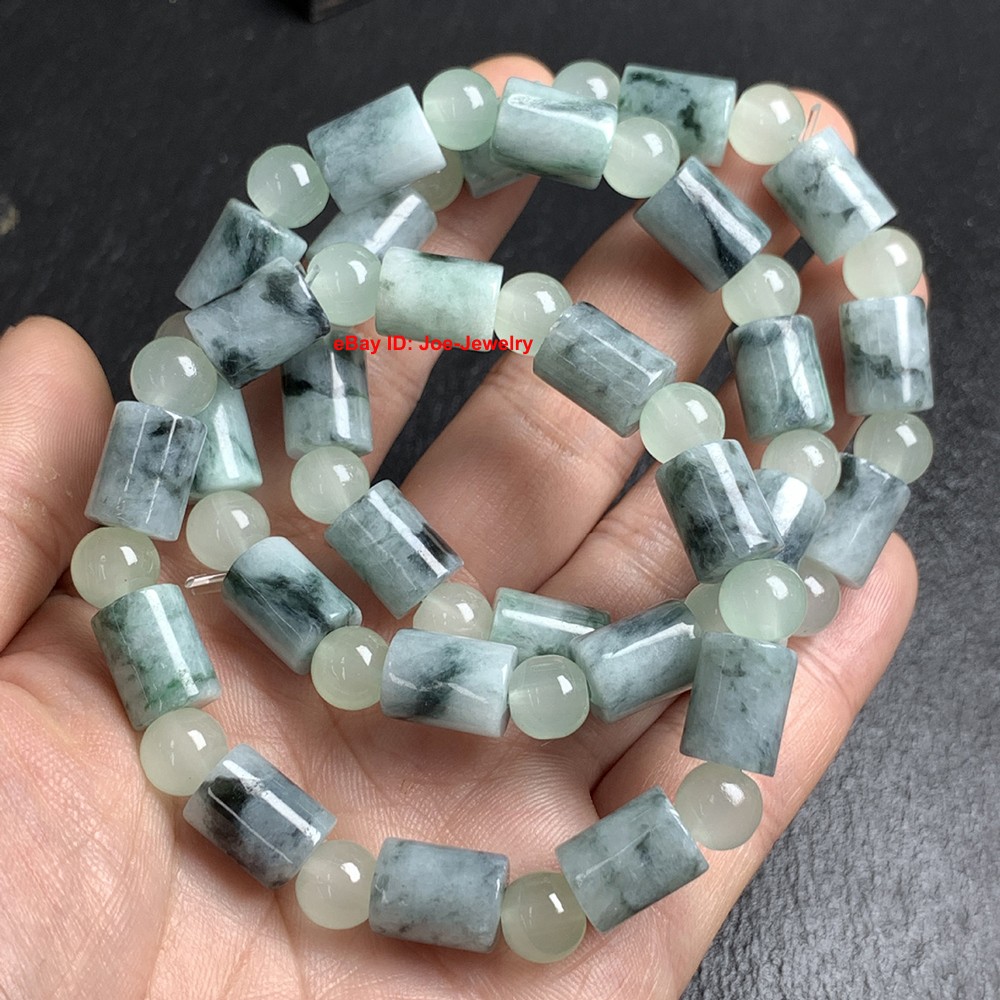 Natural Jadeite Stretch Bracelet Grade A Jade 8.7mm Tube Bead Spacers Bracelet