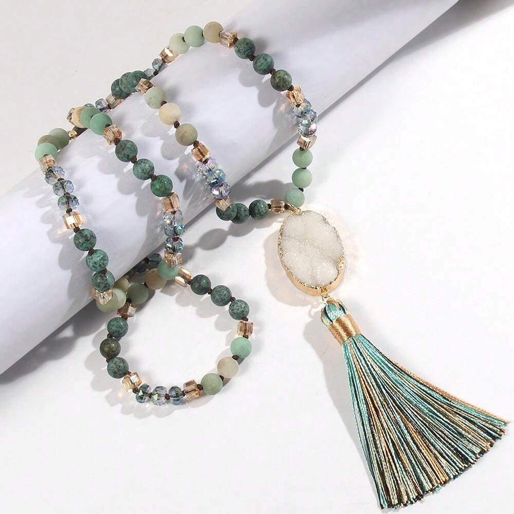 Boho Pendant Necklace Natural Stone Beads Long Chain Women Girls Gift New