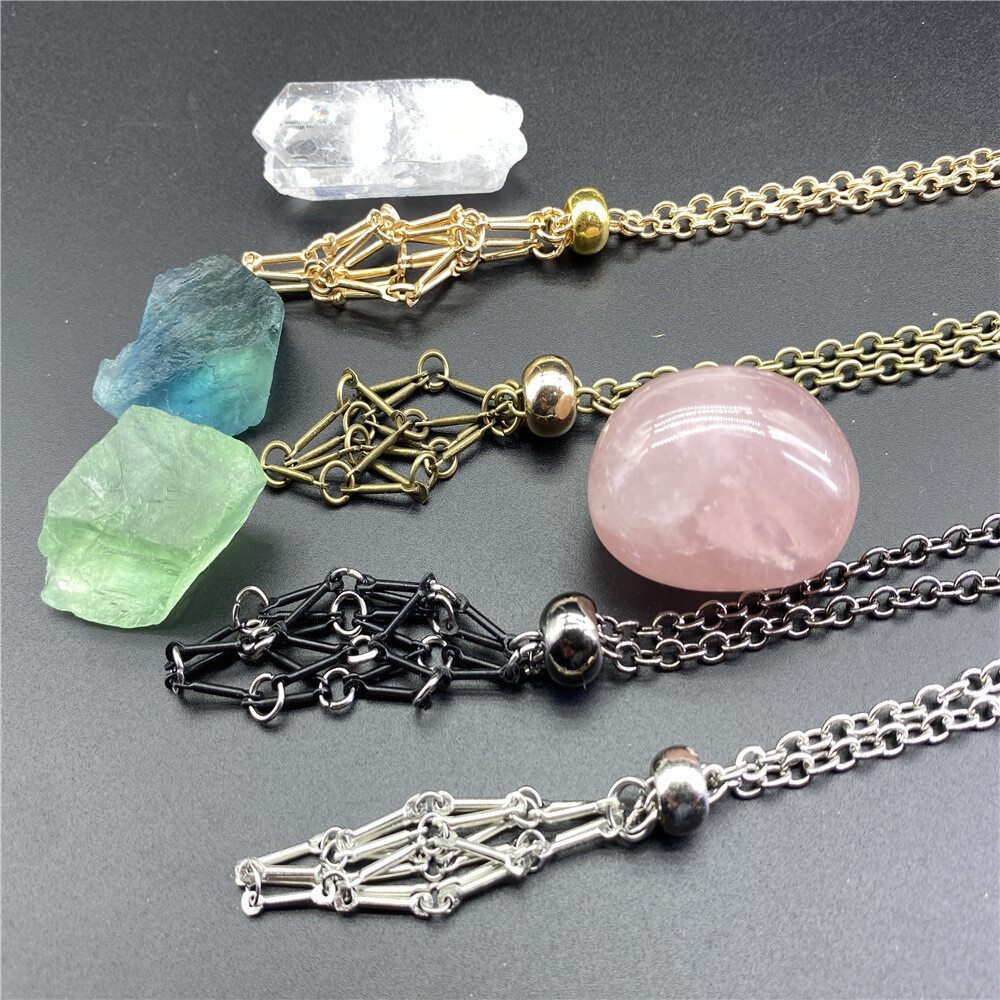 3PCS Stainless Steel Crystal Cage Necklace Holder Net Metal Chain Stone Holder