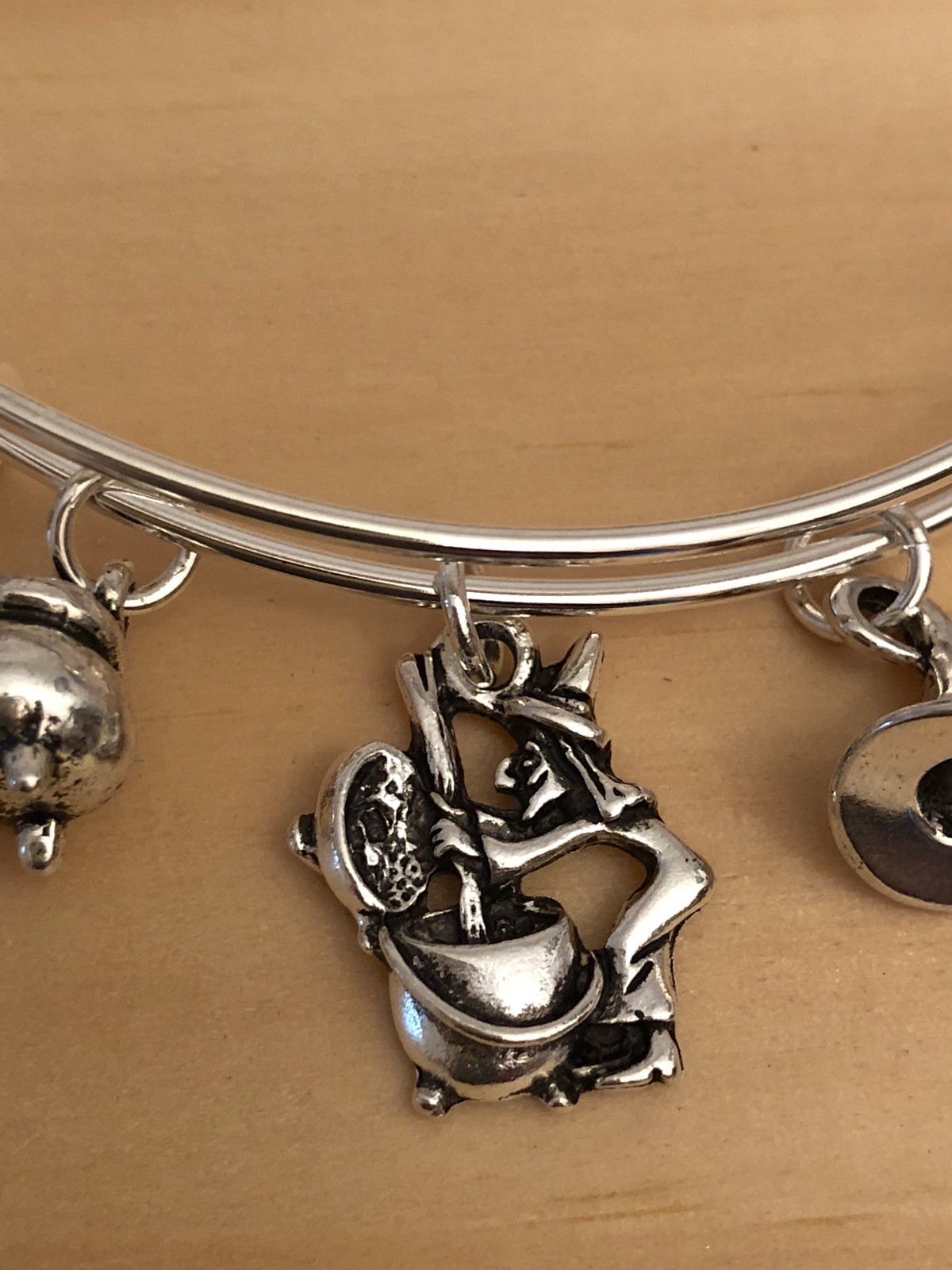 Halloween Witch & Brew & Cat Silver charm Expandable Bangle Bracelet