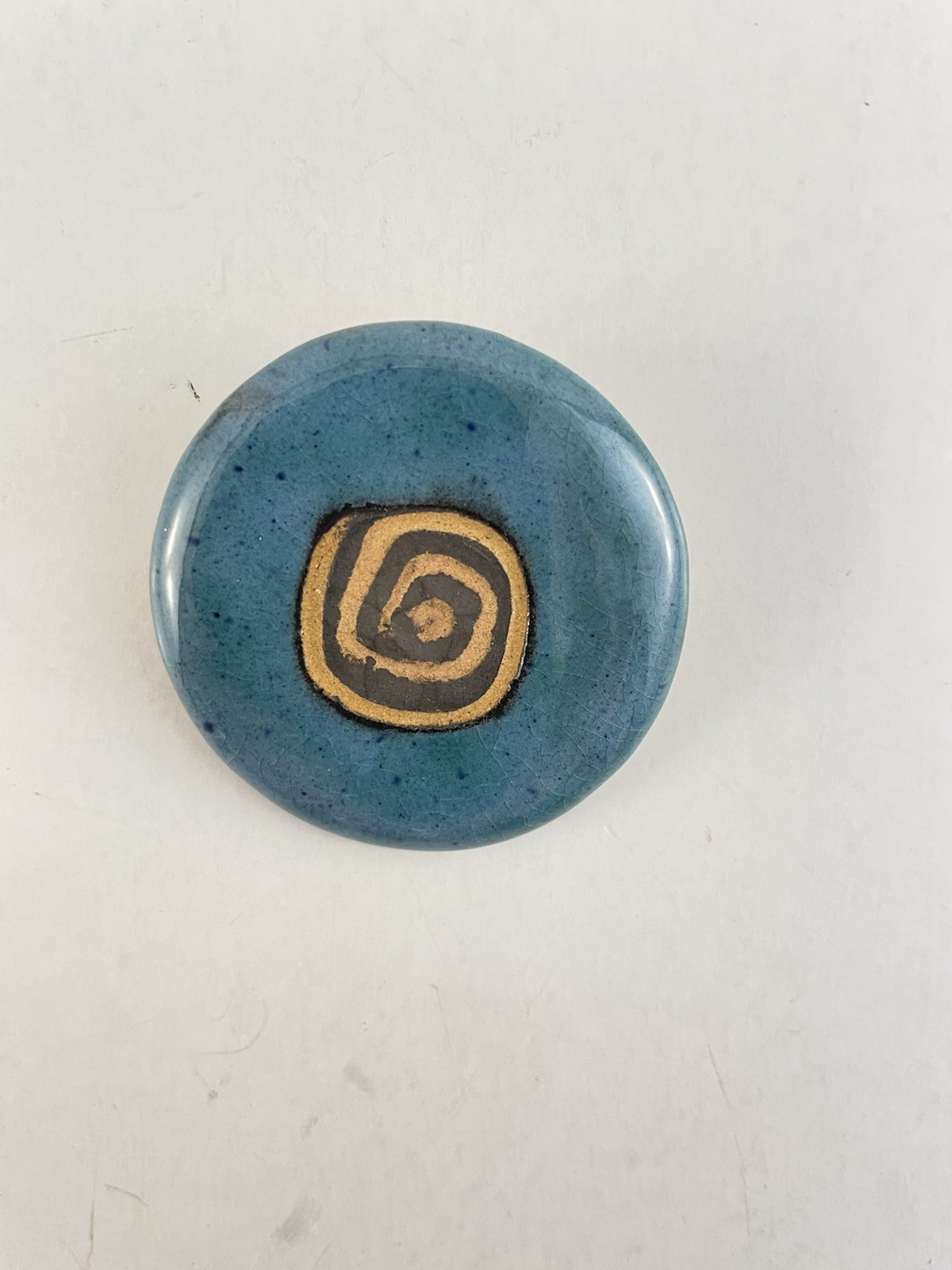 Vintage Danish Pottery FYRBO Brooch Handmade Denmark for Stern’s Blue Signed MCM