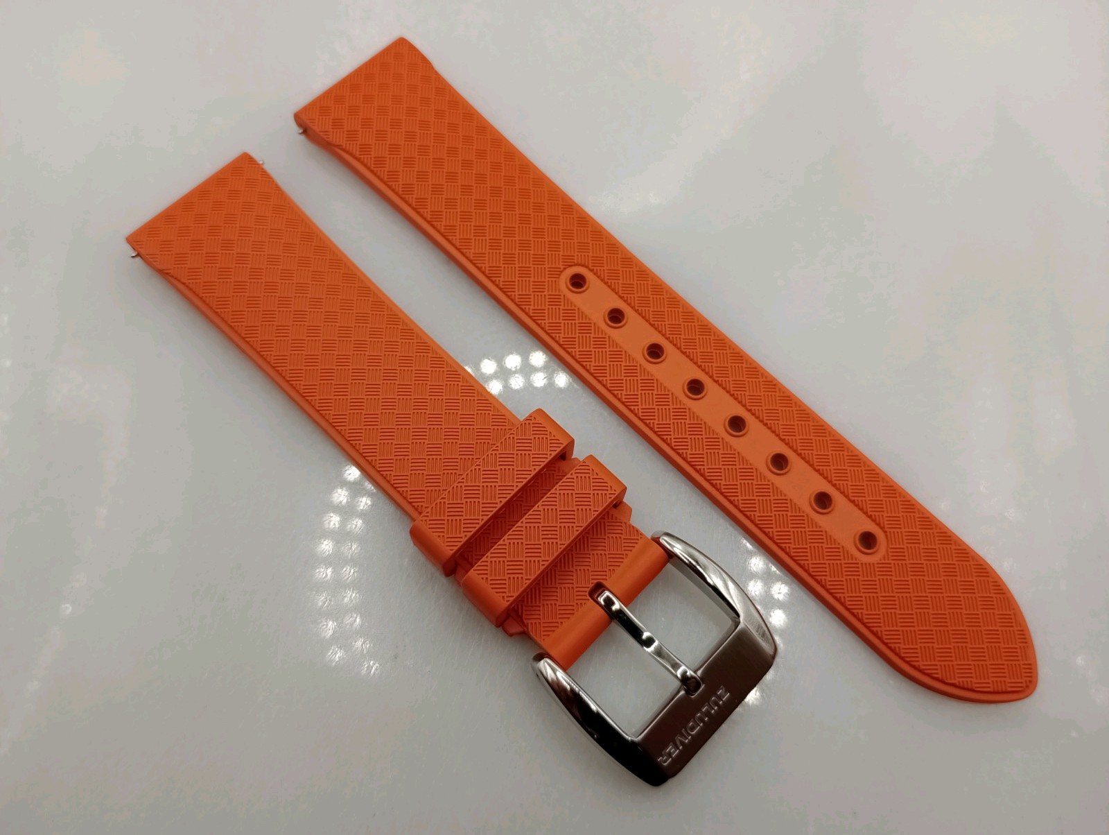 New 20mm Watchgecko Zuludiver HNBR Rubber Watch Strap Orange Quick Release 6B361