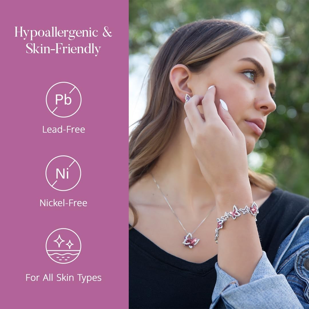 Elegant Butterfly Birthstone Crystal Necklace for Women – Silver Tone Pendant Je