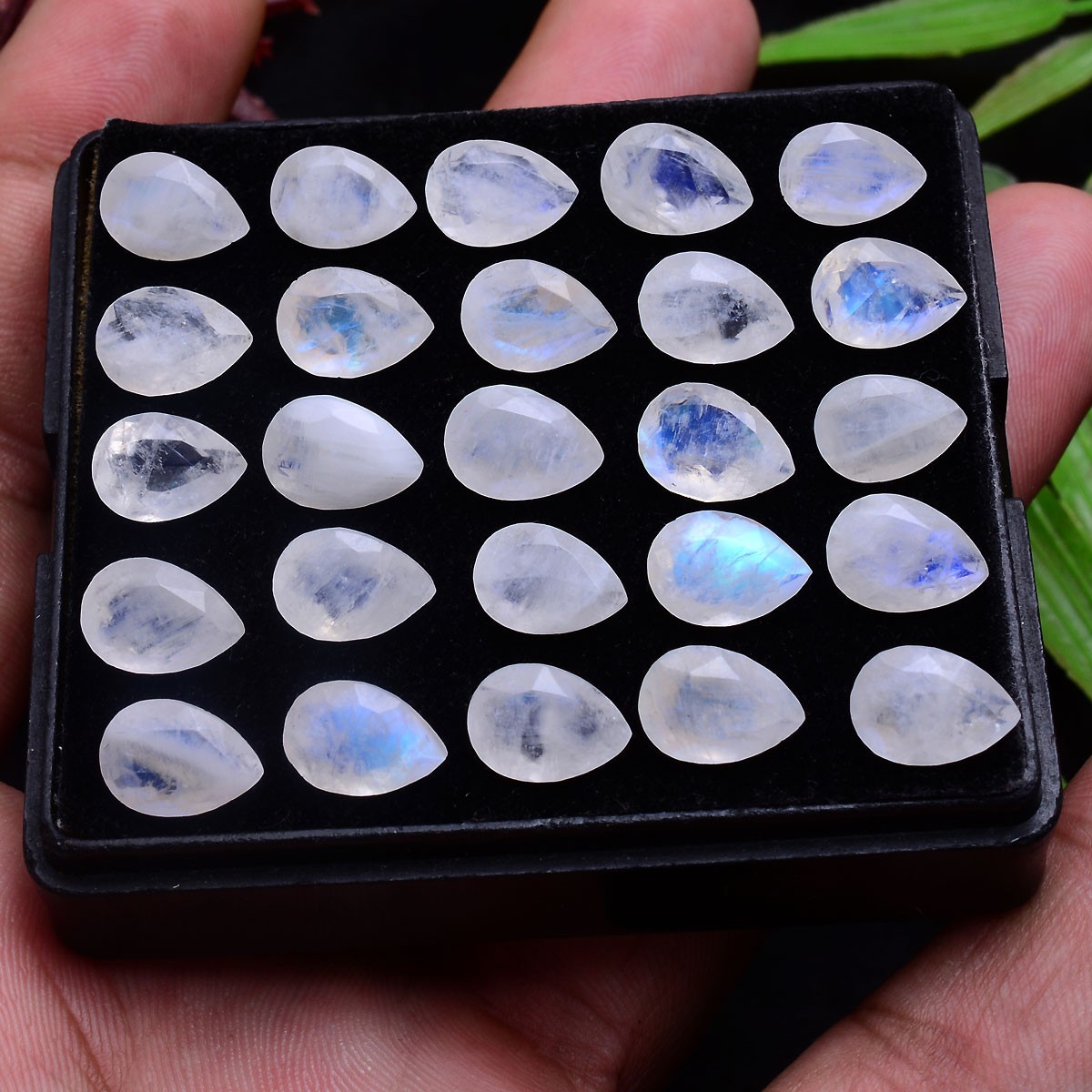 26 Pcs Natural Moonstone Blue Shine 10mmx7mm Pear Faceted Cut Loose Gemstones