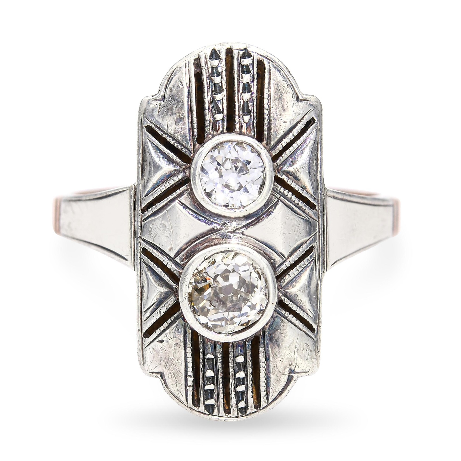 Antique Yellow Gold and Silver Top Old Mine Cut Diamond Dinner Ring