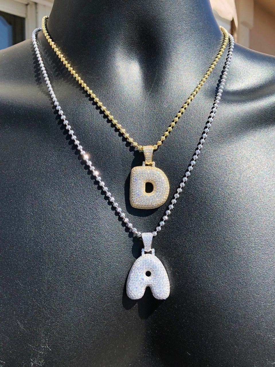 925 Silver Custom Bubble Letters Initial Pendant CZ FULLY ICED A B C D E F G – Z