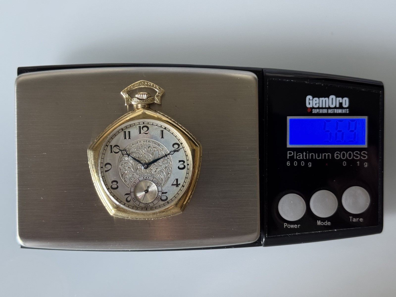 Gruen Precision Verithin Pentagon 14K Solid Green Gold Pocket Watch 1920s RARE!