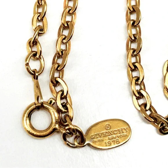 Vintage Givenchy 1977 Perfume Pendant Monogram Logo Tortoise Shell Stone 28″